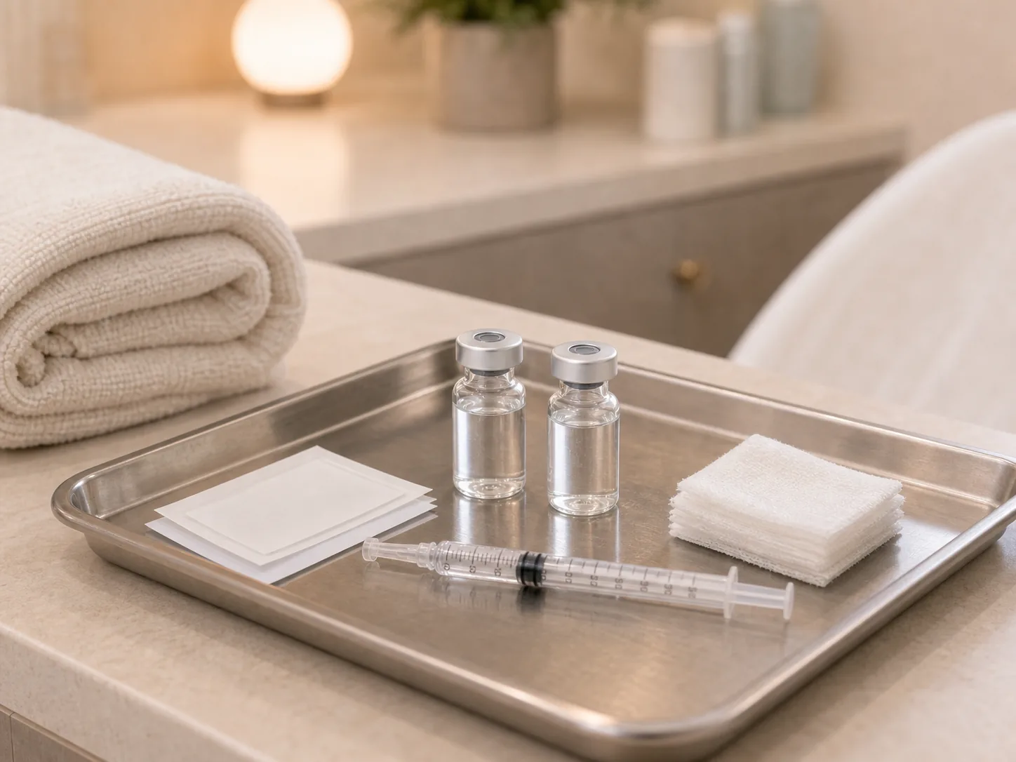 Skin booster vials and tray preparation at Refined Medical Aesthetics - Profhilo and Sunekos.
